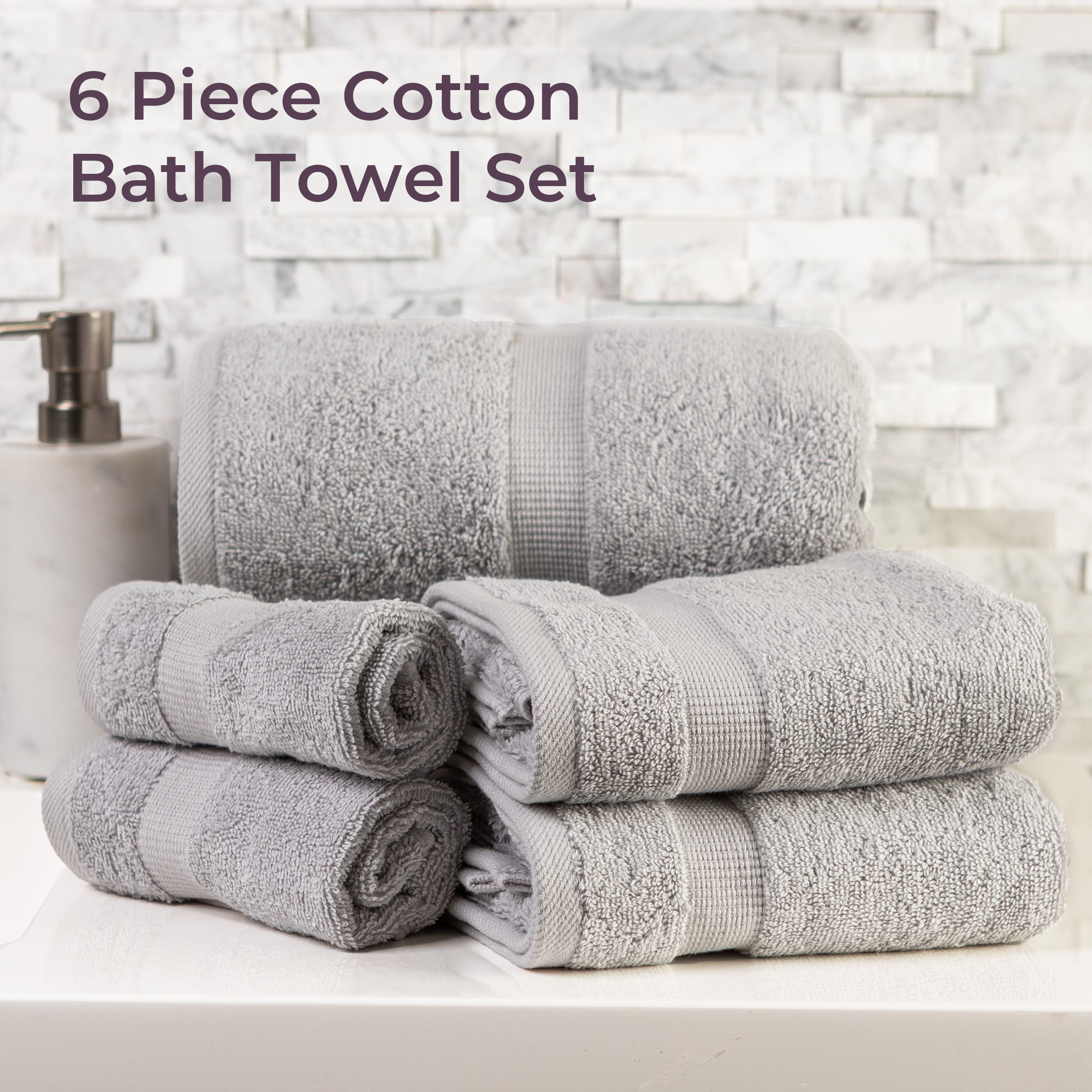 Lavish Home 6 Piece Cotton Towel Set with 2 Bath Sheets, 2 Hand Towels, and 2 Wash Cloths (Gray)