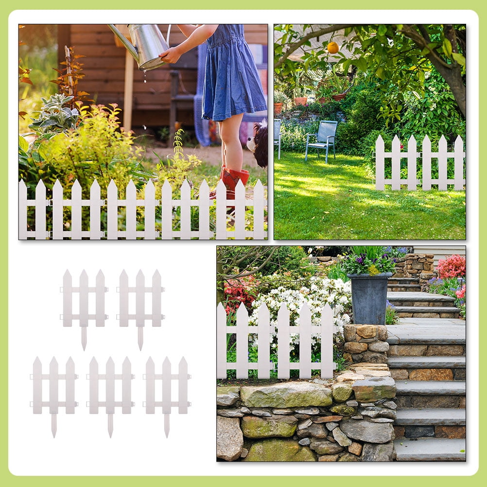 Hemoton 15 Sets  Plastic Edgings Garden Picket Fence Grass Lawn Flowerbeds Plant Borders White