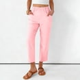 thumbnail image 2 of Lumtrix Cotton Linen Pants for Women 2026 Summer Drawstring High Waisted Capri Wide Leg Beach Vacation Trousers with Pockets Pink L, 2 of 7