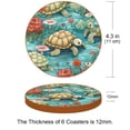 thumbnail image 3 of Turtle 6PCS Round Coasters Set, Microfiber Leather Drink Coasters with Holder, 11x11 cm/4.3x4.3 in, 3 of 6