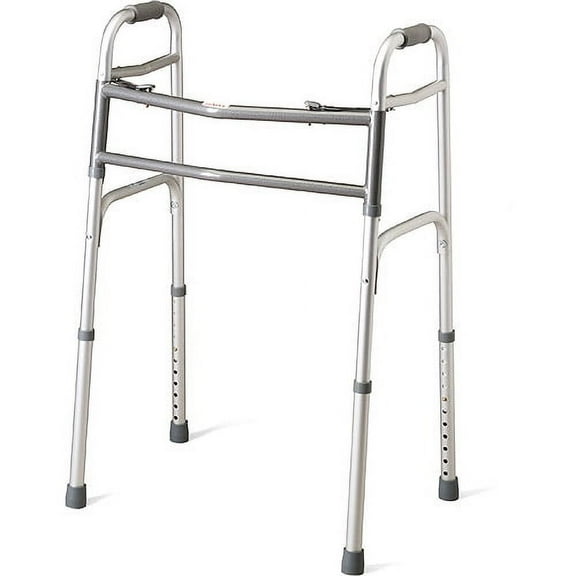 Medline Heavy-Duty Two-Button Folding Walker,  Height Adjustable, 500 lb Capacity