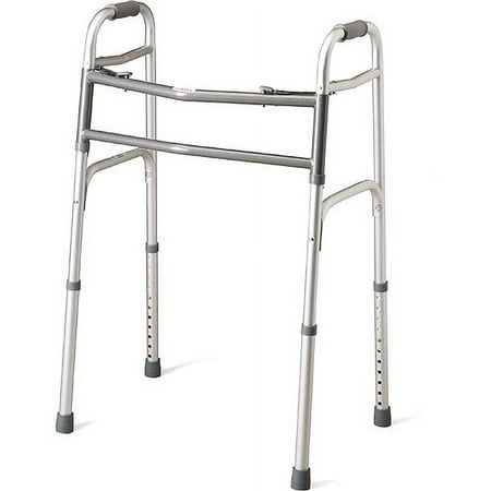Medline Heavy-Duty Two-Button Folding Walker, Height Adjustable, 500 lb Capacity