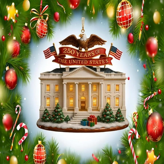 US 250th Anniversary Ornament, Patriotic White House Hanging Decoration, America 250 Christmas Ornaments, Holiday Keepsake, USA Christmas Tree Decor 2026