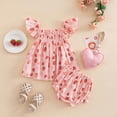 thumbnail image 2 of Baby Girl Summer Short Set Toddler Girl Sweet Strawberry Outfit Ruffle Smocked Top & Bloomers 2-Piece Summer Clothing Set, 2 of 6