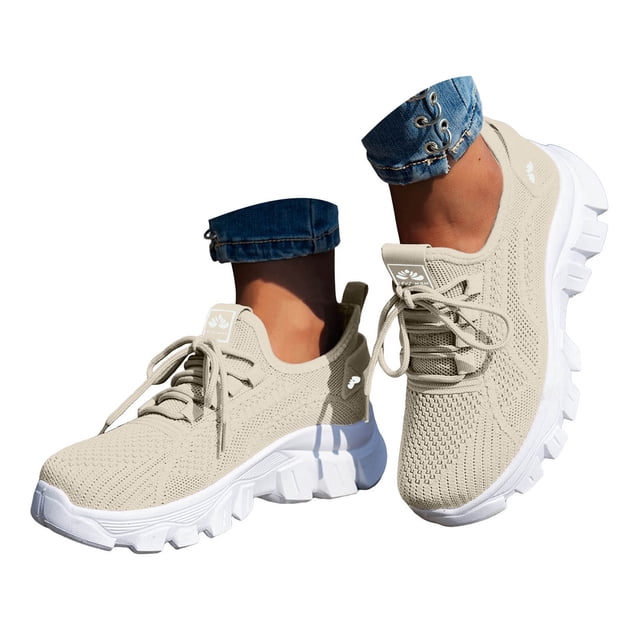 DXOUPM Espadrilles de Mode pour Femmes à Lacets Légères en Maille Chaussures de Course Marche Gym Entraînement Chaussures
