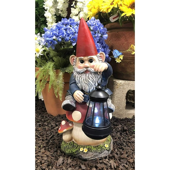 Ebros Gift Large Whimsical Gnome On Toadstool 15 inch Garden Statue