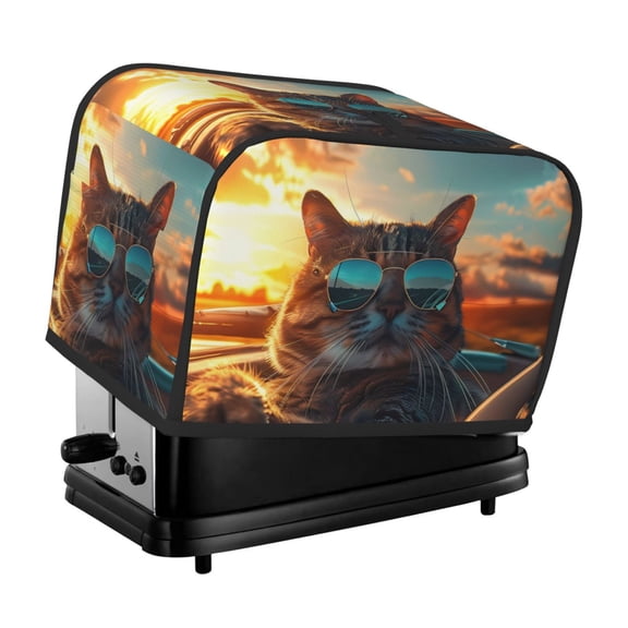 Kdxio Cool Cat Driving Sunset Print Toaster Cover Bread Machine Cover Fits for Most Standard 2 Slice Toasters,Keep Toaster Free From Dust And Fingerprint Oven Dustproof Cover