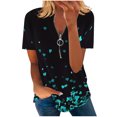 thumbnail image 2 of Hauts d'Été Grande Taille pour Femmes à Manches Courtes Mode Féminine Ample Confortable Col en V Fermeture à Glissière Imprimé Haut à Manches Courtes Blouse T-Shirt Col en V Femmes en Liquidation, 2 of 5