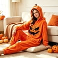 thumbnail image 6 of YUEHUA Adult Halloween Cozy Onesie, Men Women Unisex Hooded Zipper Jumpsuit, Orange Pumpkin Face Print Relax Loungewear for Couple Indoor Wear, 6 of 8