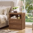 thumbnail image 4 of JOAXSWE 24" Farmhouse Nightstand with Charging Station, 2 Drawers and Open Shelf, Modern Bedside Table with Metal Handle for Bedroom, Brown, 4 of 7