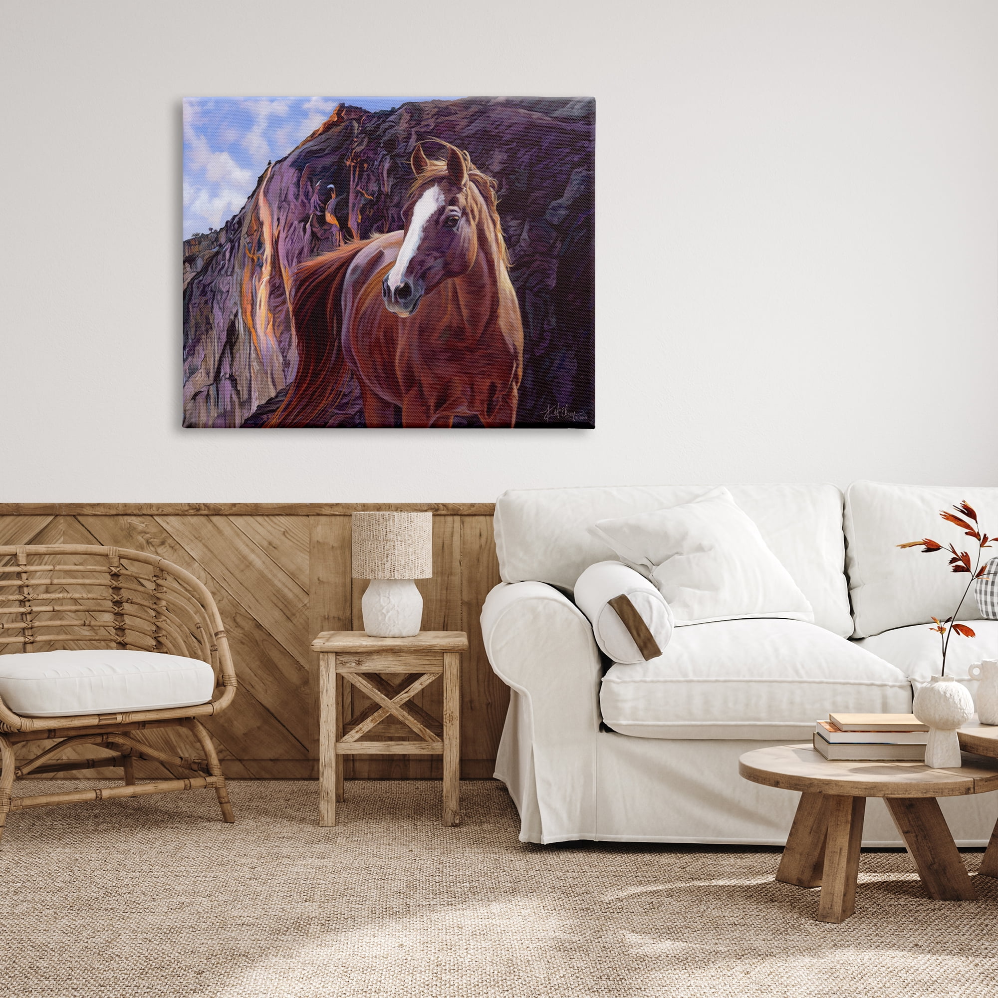Stupell Industries Horse by Cliffs Landscape Animals & Insects Painting Gallery Wrapped Canvas Print Wall Art, 48 x 36