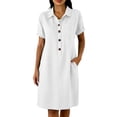 thumbnail image 2 of ClodeEU Women's Collared Half Button Short Sleeve Knee Length Dress with Pockets,Casual Summer Dress White,Women's Plus XXL, 2 of 6