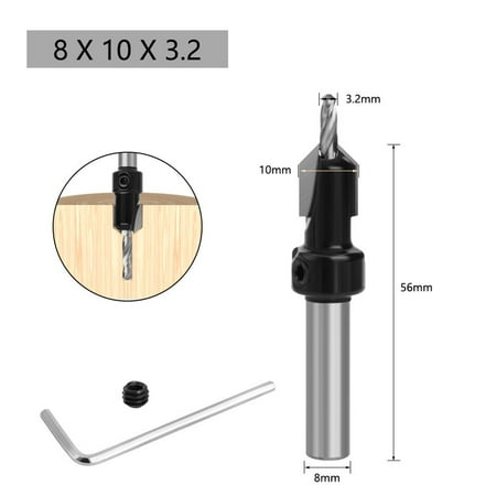 

8mm Shank HSS Woodworking Countersink Router Bit Screw Extractor Milling Cutter