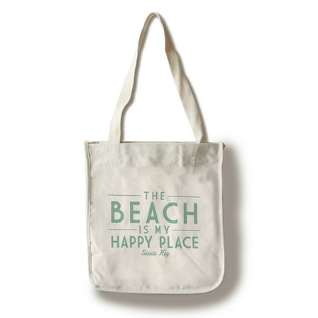 Siesta Key, Florida - The Beach is My Happy Place - Simply Said - Lantern Press Artwork (100% Cotton Tote Bag - (Siesta Key Best Beach)