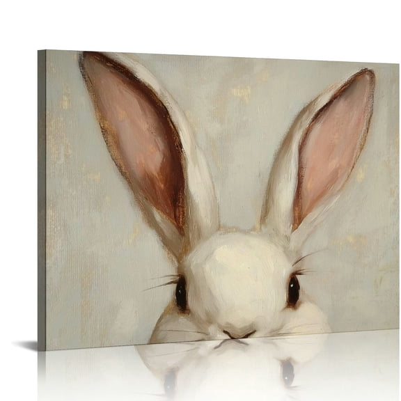 Vintage Easter Bunny Print Wall Art, Lovely Rabbit Picture Posters Wrapped Canvas Wall Decor Artwork Painting for Bedroom, Living Room,Bathroom, Office Classic Home Decor Easter Gifts