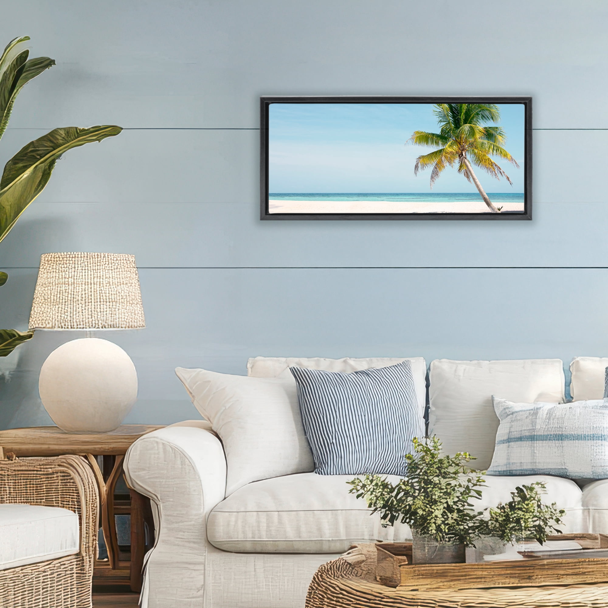 Stupell Industries Tropical Island Palm Tree Black Framed Floater Canvas Wall Art, design by Danita Delimont