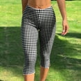 thumbnail image 5 of CHEEREAM Womens Capri Leggings Plaid Print Elastic Waisted Cropped Pants Skinny Split Hem Bottom, 5 of 7