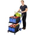 thumbnail image 2 of Collapsible Shopping Cart, Heavy Duty Grocery Cart, 2-Tier Foldable Shopping Trolley, Blue Mobile Trolley with Retractable Bands and 360 Degree Wheels, 2 of 8