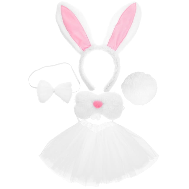 KAKOWELY 1 juego de diadema con orejas de conejo, falda tutú, cola de cosplay, pajarita decorativa, accesorios de disfraz de animal para Pascua