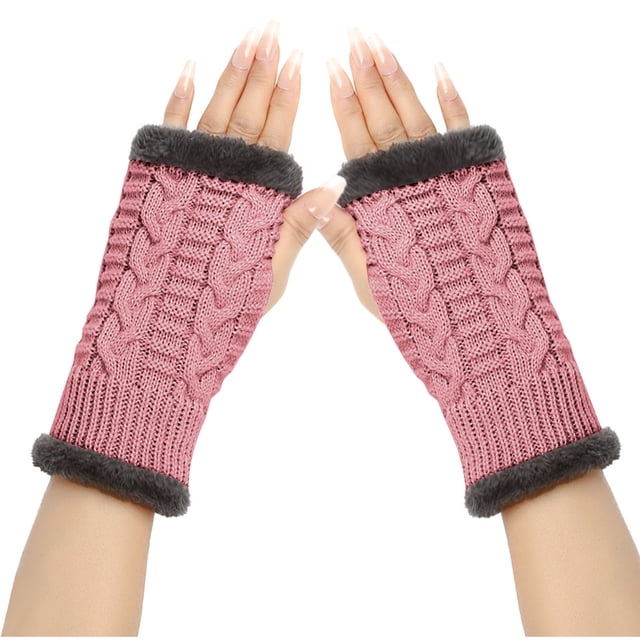 Guantes de invierno para mujer, calentadores de muñecas y brazos, de punto liso, largos, sin dedos, manoplas para mujer
