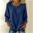 thumbnail image 2 of RQYYD Womens 3/4 Sleeve Crew Neck Linen Blend Dressy Shirts Loose Casual Blouses Tunic Vacation Clothes, 2 of 7