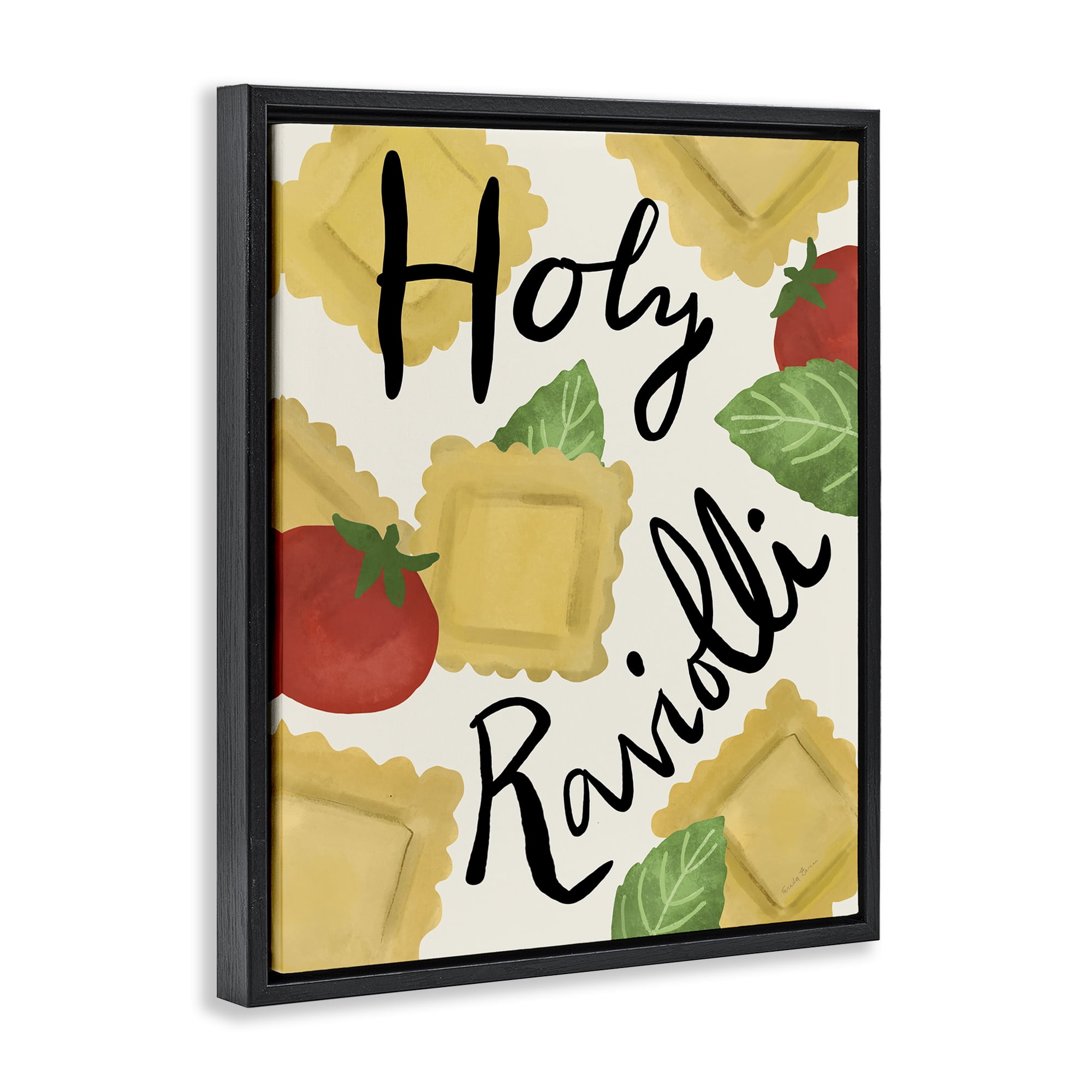 Stupell Industries Funny Holy Ravioli Food & Beverage Painting Black Floater Framed Art Print Wall Art, 25 x 31