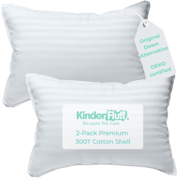 kinder Fluff Toddler Pillow (2-Pack) – The Only 300TC Soft Cotton Pillow with Down Alternative Fill – Hypoallergenic, Machine Washable & Perfect for Kids 2 Years (10x15in, Pink)