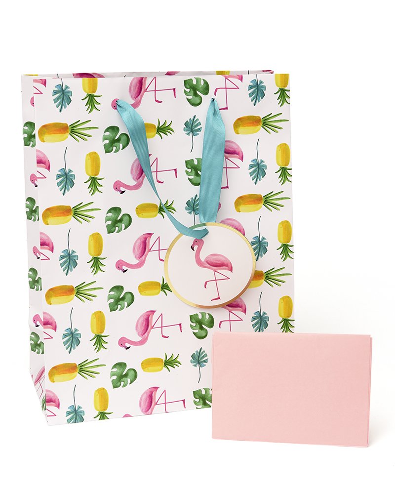 Zoomerang Pretty Pink Flamingos Medium Gift Bag with Tag & Tissue Paper, 1 Count