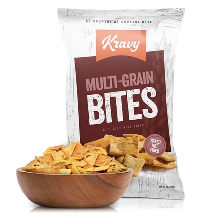 Toasty Bites Pita Chips By Kravy Foods- Savory, Ultra Tasty & Crunchy Freshly Baked Crackers For Home & Office Snack- Kosher And Non-GMO Thin Dipping Crackers- Multigrain Chips- 6 oz. Bag