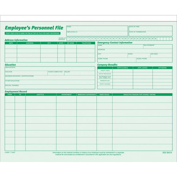 TOPS Employee Record File Folders, Green, 20 / Pack (Quantity