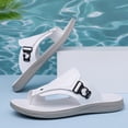 thumbnail image 5 of Domuza Mens Adjustable Buckle Thong Flip Flops, Embossed Faux Leather Open Toe Slide Sandals, Lightweight Cushioned Sport Summer Beach Casual Sandals White 9.5 (EU-44), 5 of 6