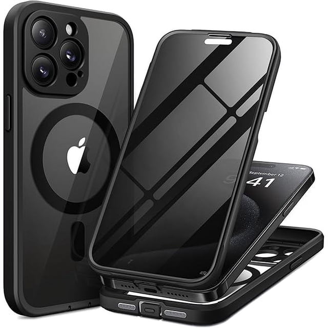 wonima44 for iPhone 15 Pro Max Case, Compatible with MagSafe, Built-in Privacy Screen Protector and Camera Protection, Anti Spy Full Body Dustproof Shockproof Hard Phone Case 6.7", Black
