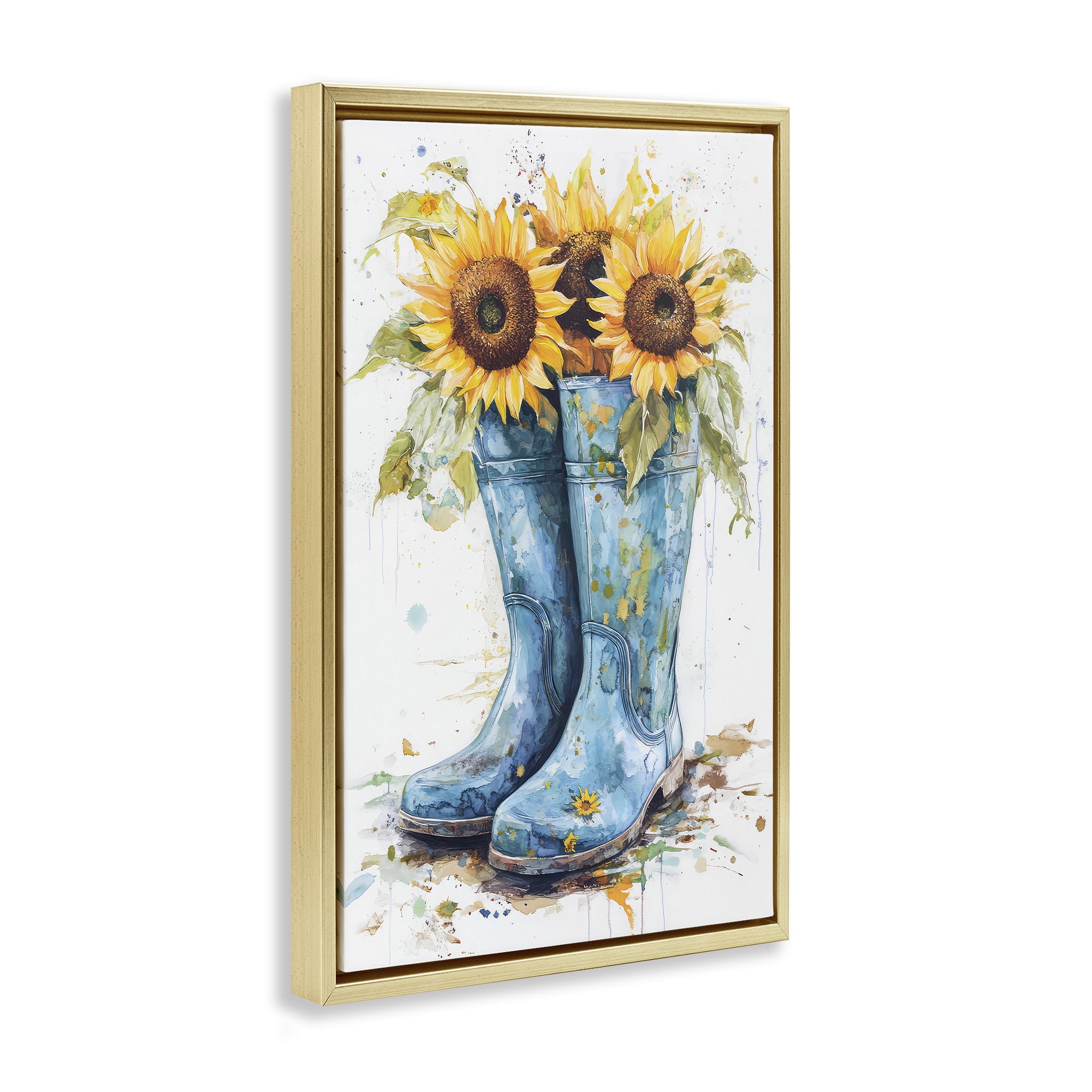 Stupell Industries Blue Rain Boots & Sunflowers Gold Framed Floater Canvas Wall Art, design by Tina LeCour