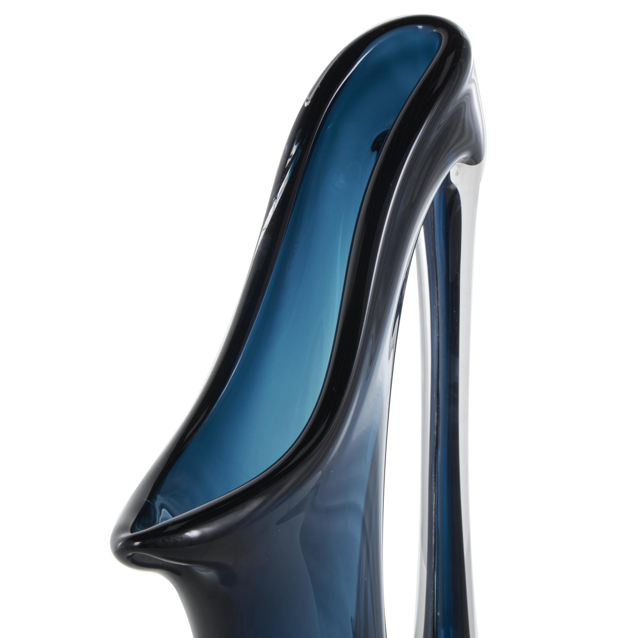 DecMode 21" Abstract Ombre Blue Glass Vase with Cutout Handle and Elongated Opening