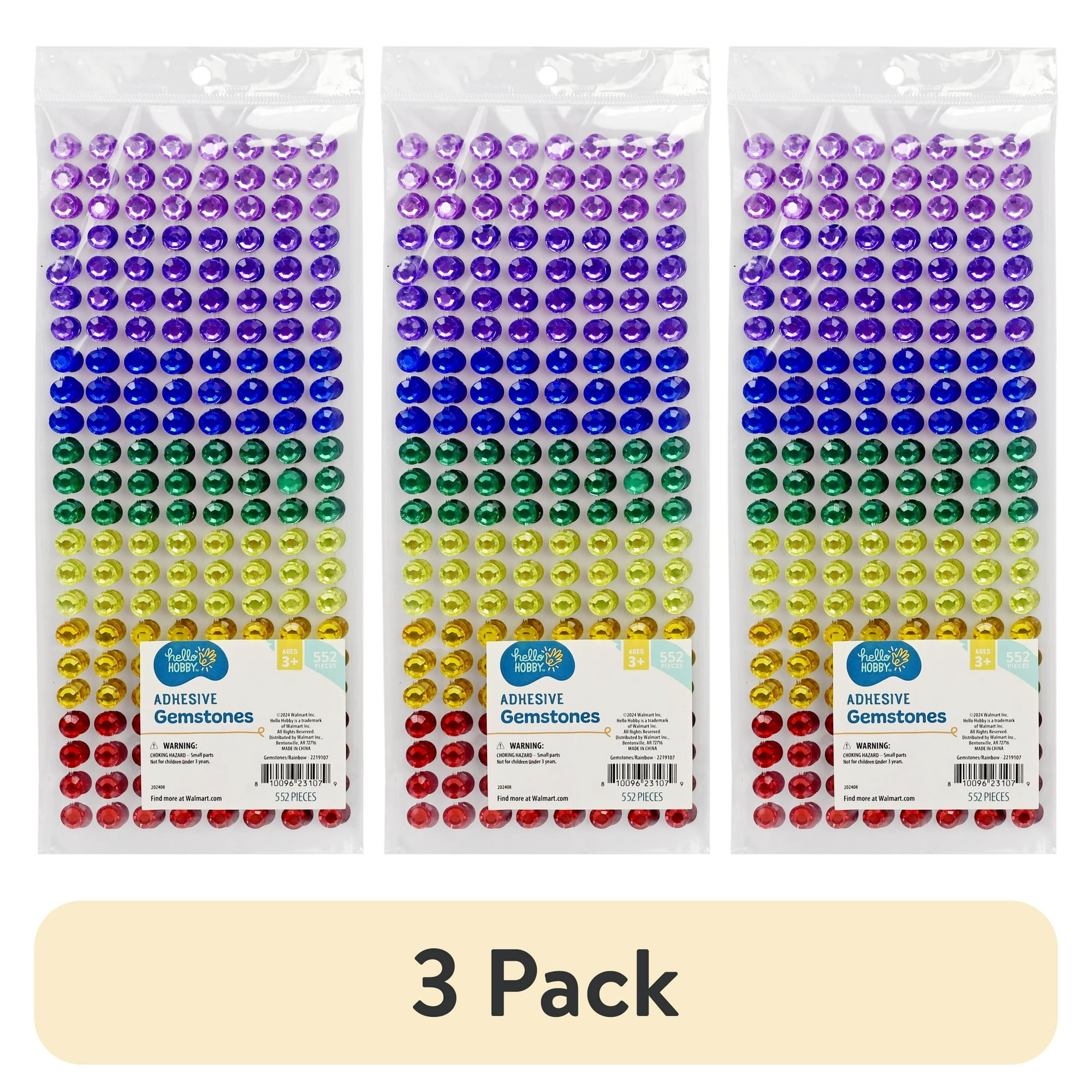 (3 pack) Hello Hobby Multicolor Adhesive Round Gemstones for Scrapbooking and Diy Projects