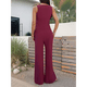 thumbnail image 5 of Conjunto de 2 Piezas para Mujer, Chaleco con Cuello en V y Cintura Anudada, Pantalones Casuales de Pierna , Color Vino Tinto , Talla S, 5 of 9