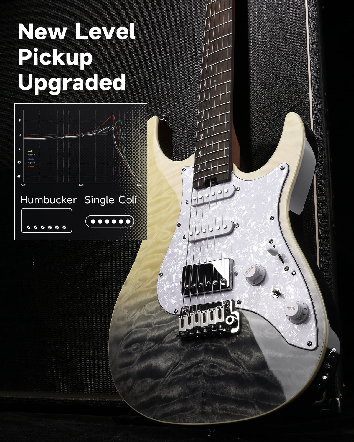 Donner DST-550 Electric Guitar With Tremolo Bar Black Mirage Gradation