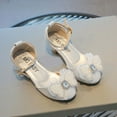 thumbnail image 2 of AJTQTH High-Heels for Girls Faux Leather Metallic Shoes Rhinestone Mesh Bowknot Decorated Ankle Straps Buckle Closed-Toe Sandals Summer Casual Party Shoes Silver 8-9 Years, 2 of 5