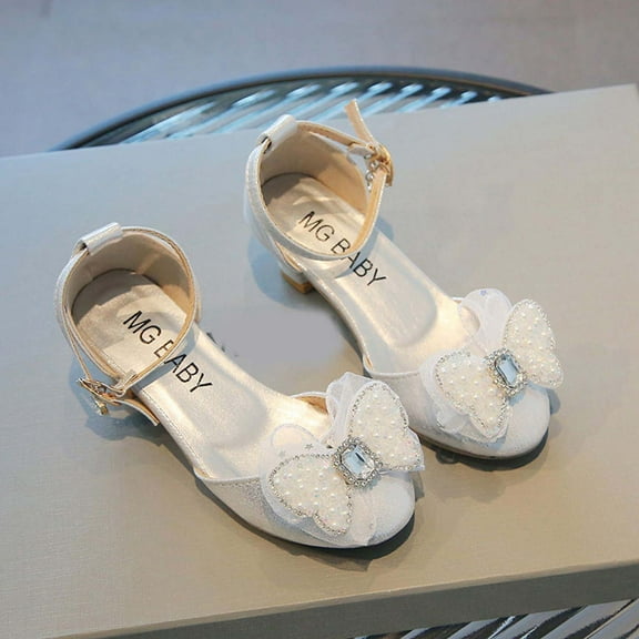 Puntoco Little Girls Dress Shoes Mary Jane Bow Flower Wedding Party Bridesmaids Shoe Glitter Sequins Rhinestone Princess Ballet Flats Kids Shoes Clearance