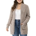 thumbnail image 2 of GRACE & GRANDEUR Women's Plus Size Open Front Long Sleeves Sweater Mid Length Cardigan 2X Brown, 2 of 7