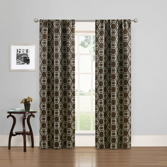 Eclipse Phoenix Blackout Curtain Rod Pocket Panel, Set of 2, Chocolate Brown Geo, 37" W x 84" L