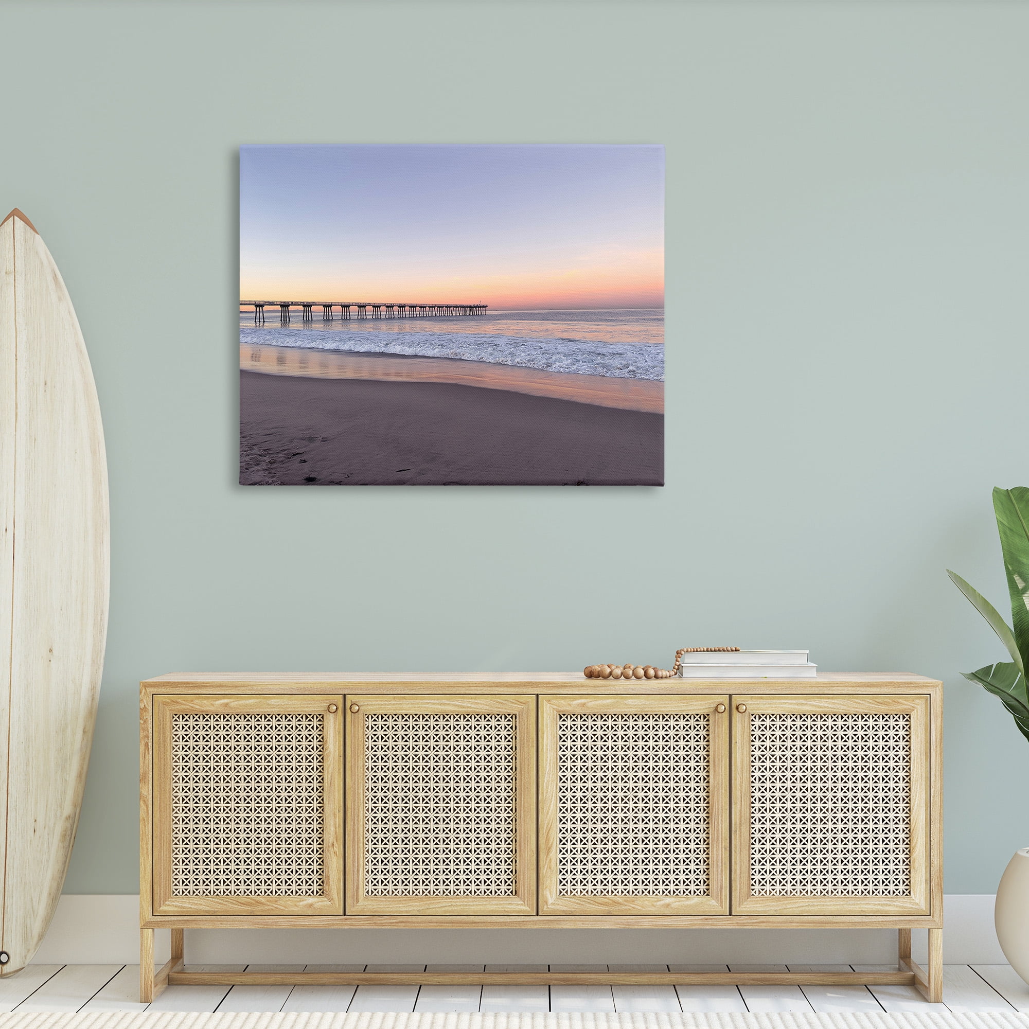 Stupell Industries Tropical Pier at Sunrise Landscape Photography Gallery Wrapped Canvas Art Print Wall Art, 48 x 36