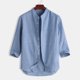 thumbnail image 4 of Camisas De Vestir Para Hombre Azul de algodón rayado 7 puntos camisa casual camisa de verano camisa de hombres Top Men's blusa (Blue, XXL), 4 of 6