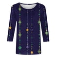 thumbnail image 5 of Cavosen Mardi Gras Womens 3/4 Sleeve Tops T Shirts Festival Carnival Round Neck Tops Mask Graphic Print Blouse Holiday Fashion Shirts Dressy Going out Tees Party Shrove Tuesday Blue L, 5 of 5