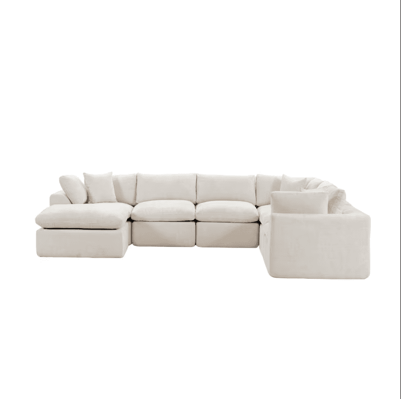 Oversized U-Shaped Sectional Sofa with Ottoman, 7-Seater Modular Chenille Cloud Couch, Deep Seat Frameless Sofa for Living Room, Apartment, Office