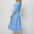 thumbnail image 5 of Efsteb Womens Long Sleeve Dresses Solid Color Belted Pleated Pocket Work Dress Cocktail Dresses with Pockets (Blue,XL), 5 of 9