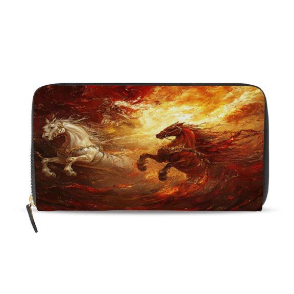 Qxltty Flaming War Horses Women's Leather Wallet Fashion Retro Multi Card Holder with Cell Phone Pocket Mothers Day Gifts