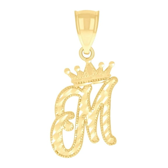 10k Yellow Gold Unisex Crown M Alphabet Letter Name Personalized Monogram Initial Charm Pendant Necklace 28.1x12.5mm Wid