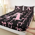 thumbnail image 4 of Manfei Pink Ribbon Bow Letter Monogrammed A Bed Sheets 4pcs for Teens Girls,Kids Cartoon Bowknot Polka Dots King Sheets,Luxury Bedroom Decor, 4 of 5