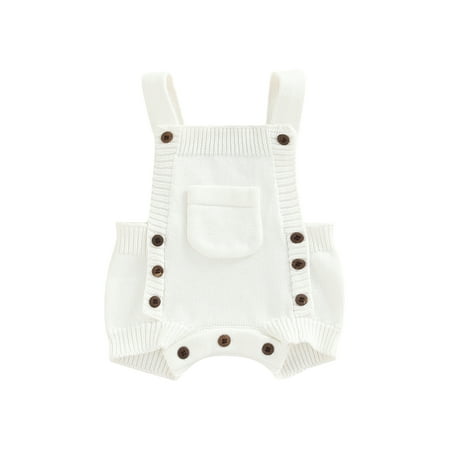 

AmShibel Infant Baby Girl Boy Knitting Jumpsuit Solid Color Button Closure Suspender Pants Kids Sleeveless Square Neck Overalls
